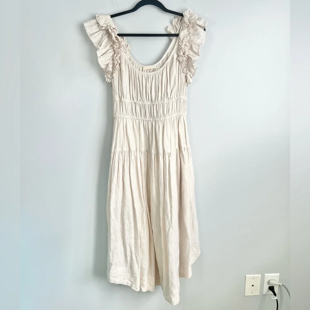 Ulla Johnson Size 6 • Rissa Linen Striped Ruffle Nap Midi Dress. - Picture 2 of 6